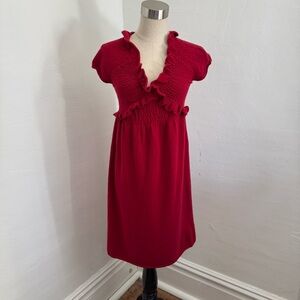 Elegant Red Ruffled Sweater Dress